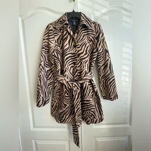 Chaps Zebra Print Trench Coat -Size Medium